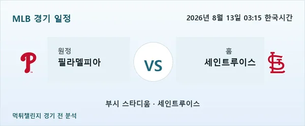 2026년 8월 13일 필라델피아 vs 세인트루이스 MLB 경기 분석 이미지