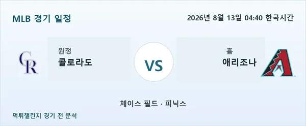 2026년 8월 13일 콜로라도 vs 애리조나 MLB 경기 분석 이미지