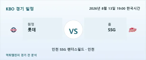 2026년 8월 13일 롯데 vs SSG KBO 경기 분석 이미지