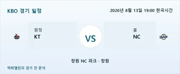 2026년 8월 13일 KT vs NC KBO 경기 분석 이미지