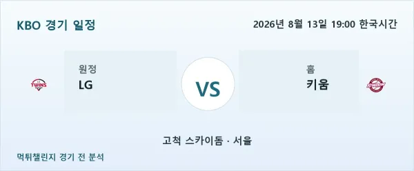 2026년 8월 13일 LG vs 키움 KBO 경기 분석 이미지