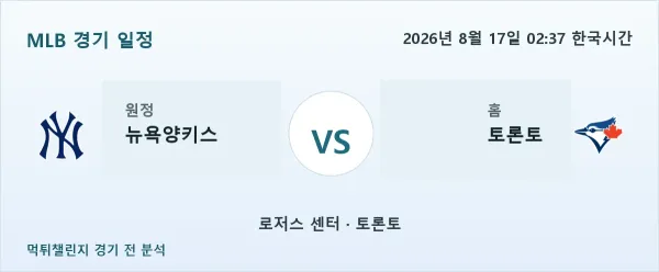 2026년 8월 17일 뉴욕양키스 vs 토론토 MLB 경기 분석 이미지