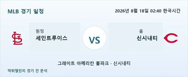 2026년 8월 18일 세인트루이스 vs 신시내티 MLB 경기 분석 이미지