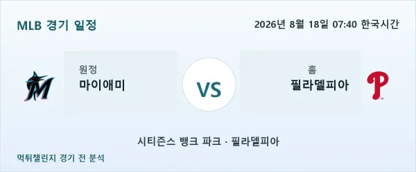 2026년 8월 18일 마이애미 vs 필라델피아 MLB 경기 분석 이미지