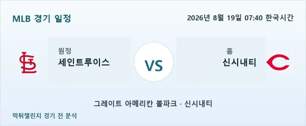 2026년 8월 19일 세인트루이스 vs 신시내티 MLB 경기 분석 이미지