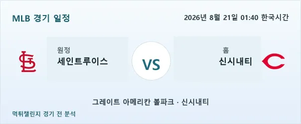 2026년 8월 21일 세인트루이스 vs 신시내티 MLB 경기 분석 이미지