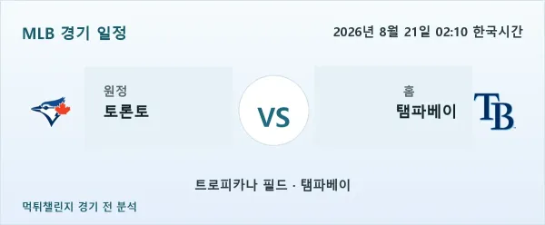 2026년 8월 21일 토론토 vs 탬파베이 MLB 경기 분석 이미지