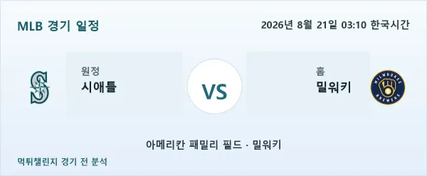 2026년 8월 21일 시애틀 vs 밀워키 MLB 경기 분석 이미지