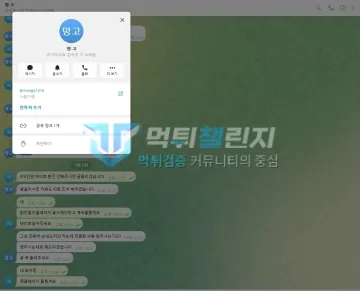 망고 먹튀 증거 - 텔레그램 대화 - 같은 대화와 상대 프로필 창