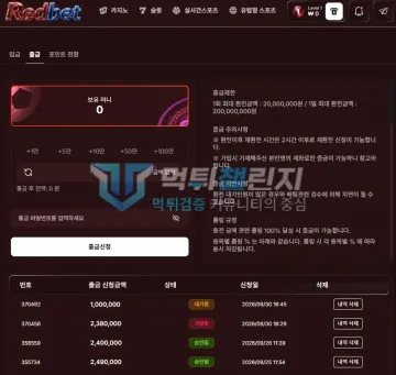 레드벳 먹튀 증거 - 출금내역 - 238만원 거절, 100만원 대기중